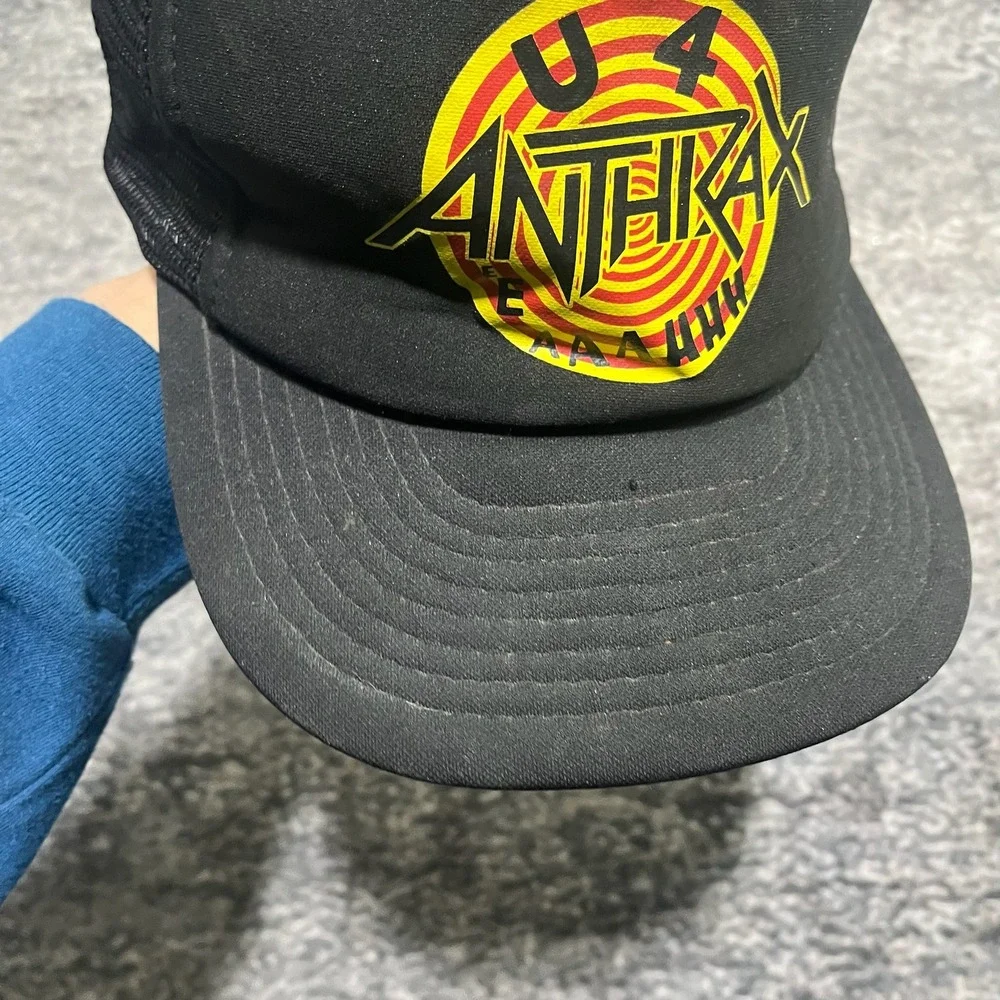 Vintage U4 Anthrax Trucker Hat Mesh Back Metal Rock‎ Band Adjustable 80s 90s